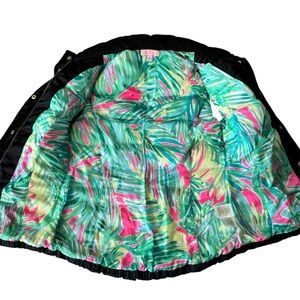 Lilly Pulitzer Black Down Filled Puffer Vest Full Zip Snap Inside Color Lining